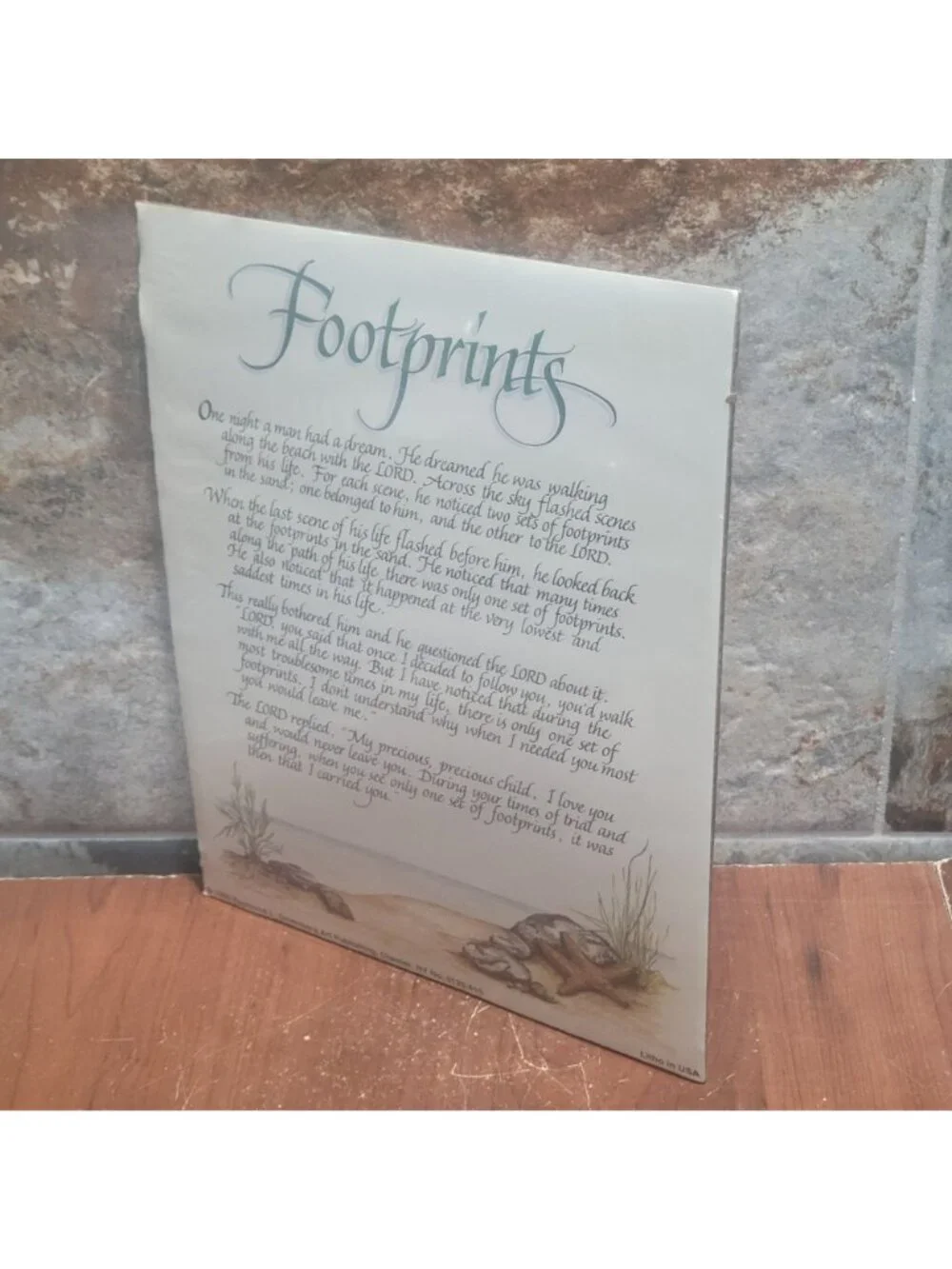 Vintage Unframed Footprints in the Sand Christian Religious Art Print Wall Decor